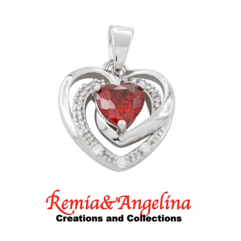 Sterling Silver Precious Heart Garnet CZ Pendant